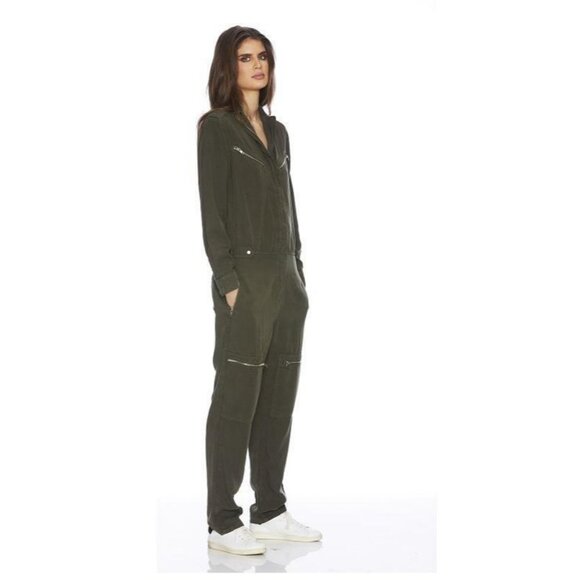 Free People Etienne Marcel Lyocell Aviator Jumpsuit Military Green Size M $360 - Picture 1 of 12